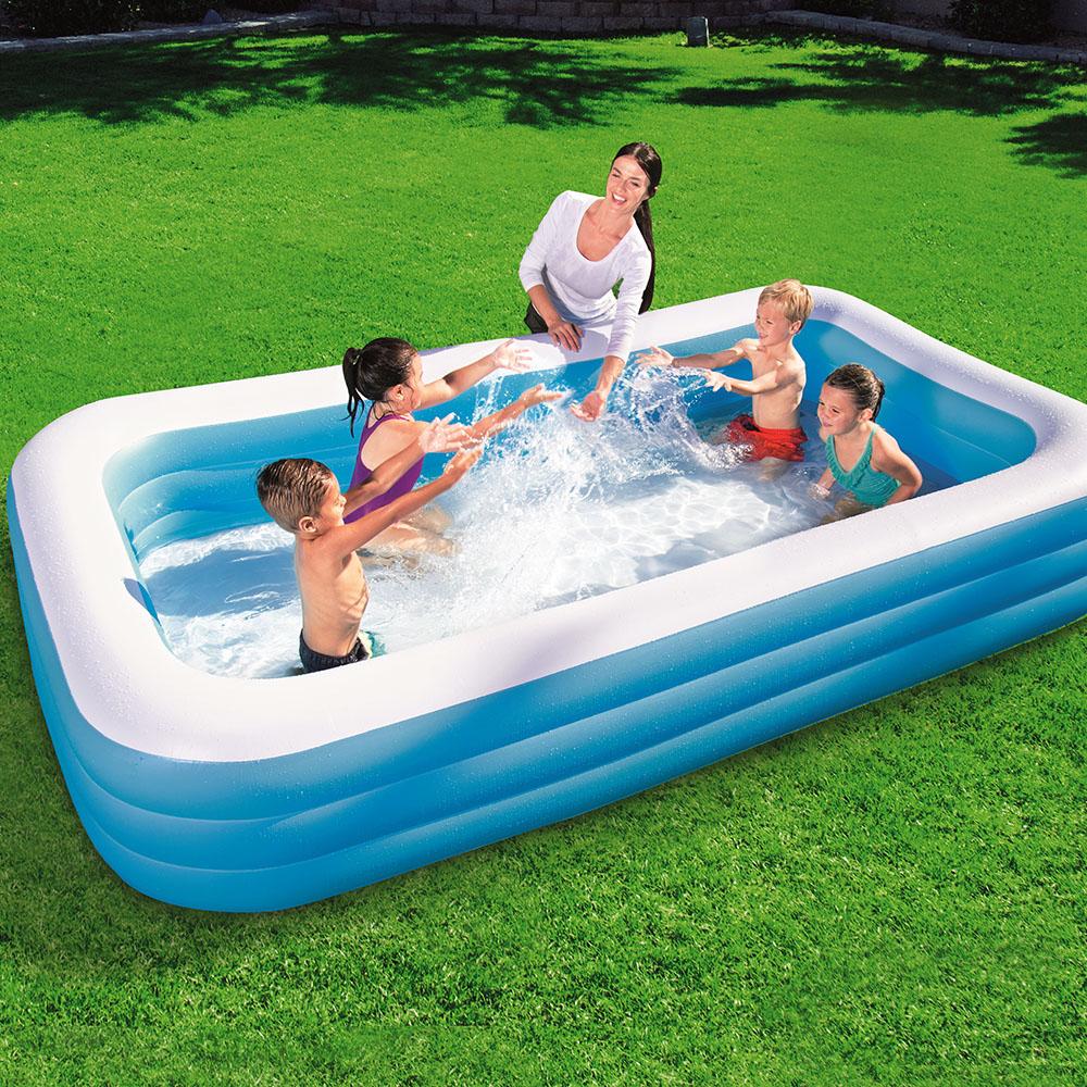 Bestway Inflatable Kids Above Ground Swimming Pool with vibrant colors and sturdy design, perfect for summer fun in the backyard.