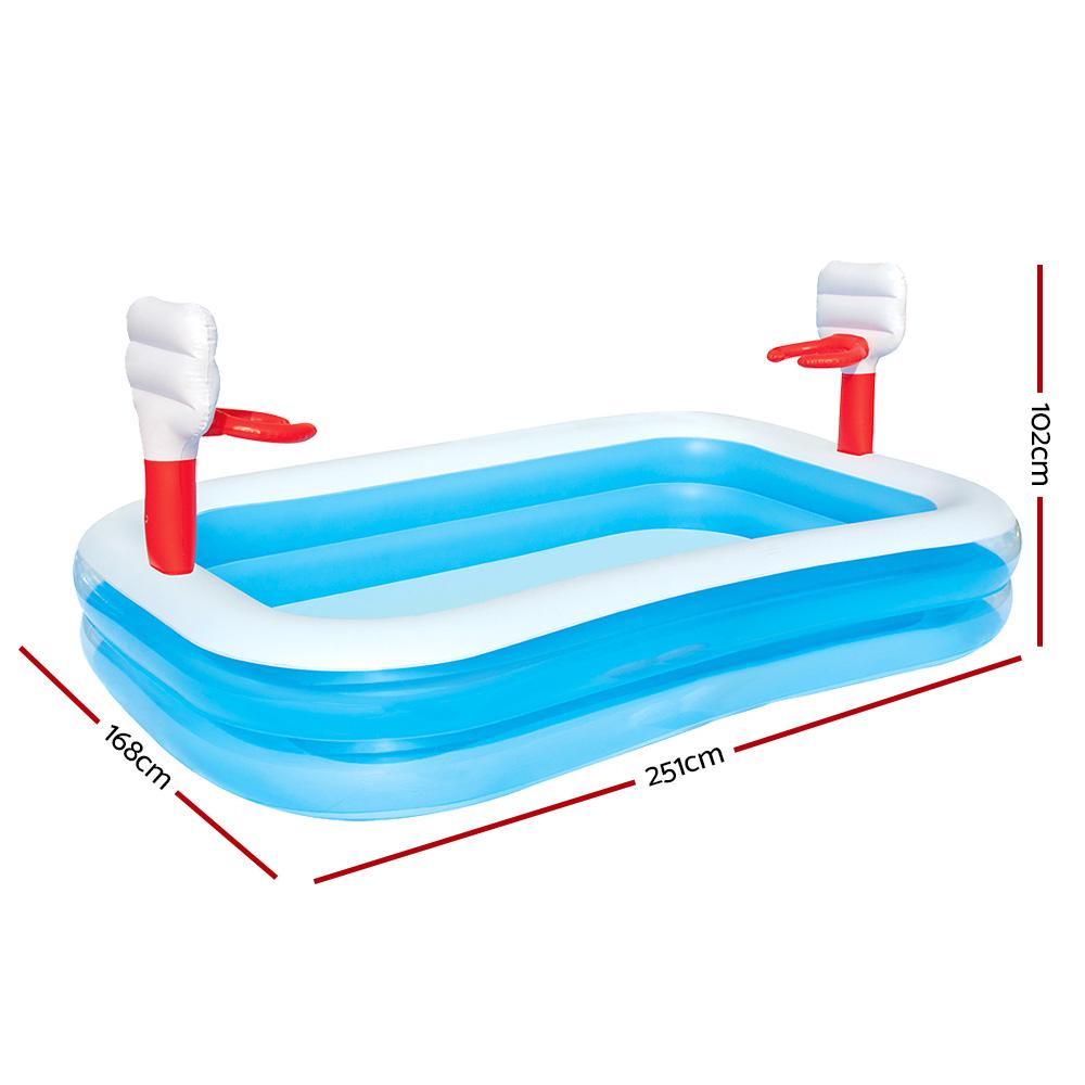 Bestway Inflatable Play Pool featuring basketball nets and colorful design, perfect for kids' summer fun.