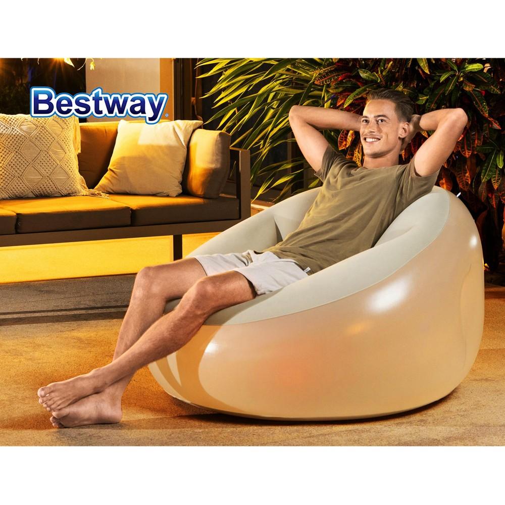 Bestway Inflatable Seat Sofa LED Light Chair in grey, showcasing its comfortable design and built-in LED lights for outdoor use.