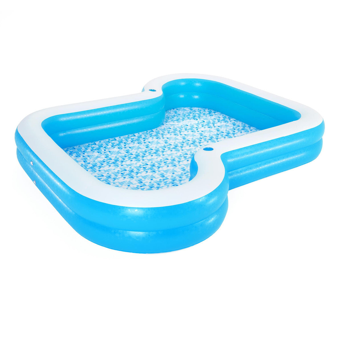 Bestway Inflatable Sunsational Family Pool with mosaic printed base, featuring wide side walls and drink holders, perfect for family summer fun.