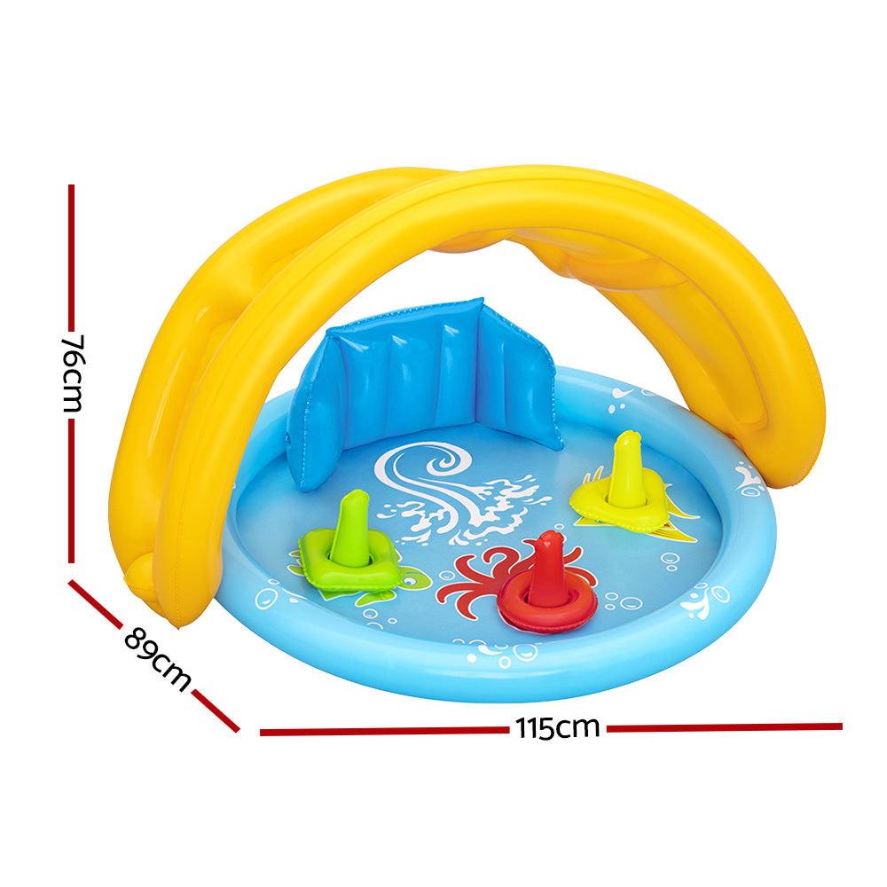 Bestway Kids Swimming Pool, inflatable above ground pool with sunshade and colorful design for children.