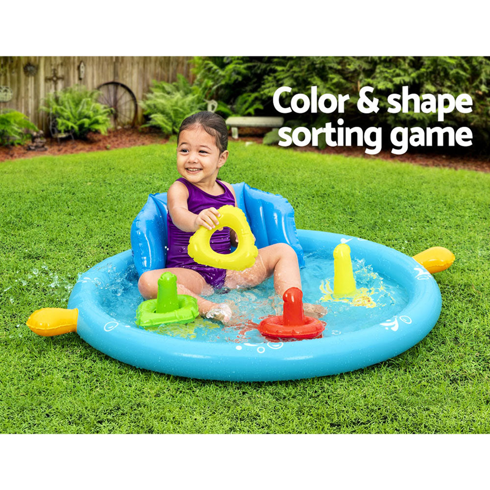 Bestway Kids Swimming Pool, inflatable above ground pool with sunshade and colorful design for children.