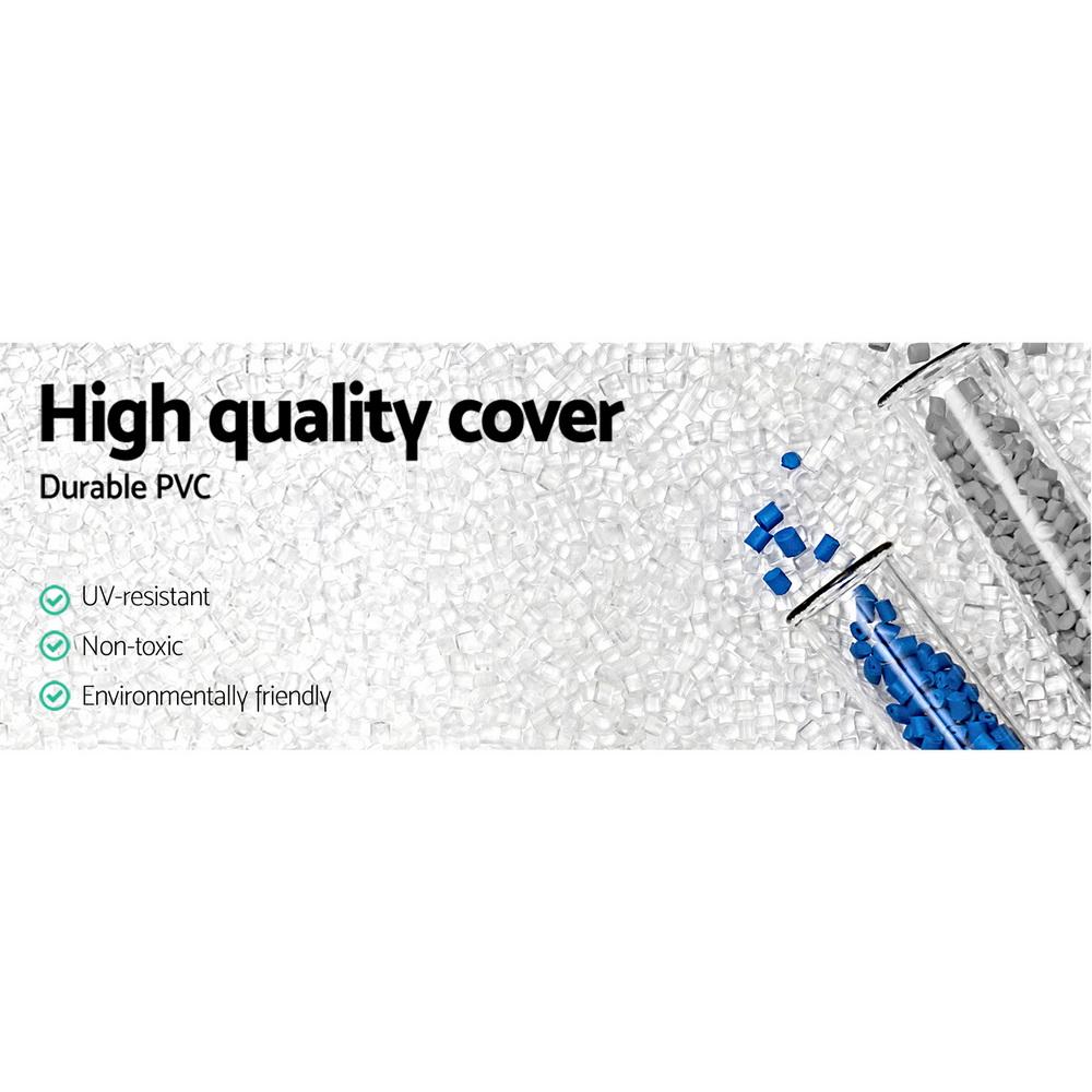 Bestway PVC Pool Cover secured with rope ties, featuring drainage holes and durable UV-resistant material.