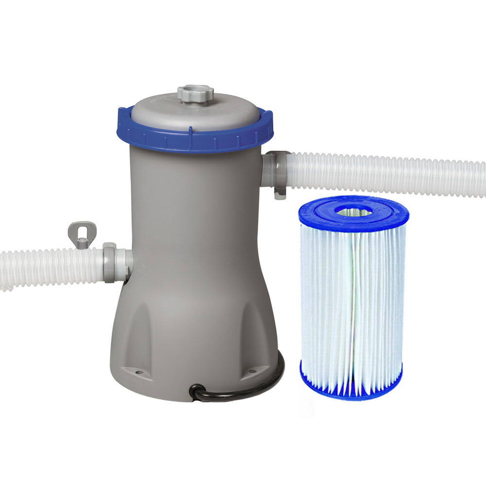 Bestway Swimming Filter Pump designed for above-ground pools, featuring a filter cartridge and air purge valve.