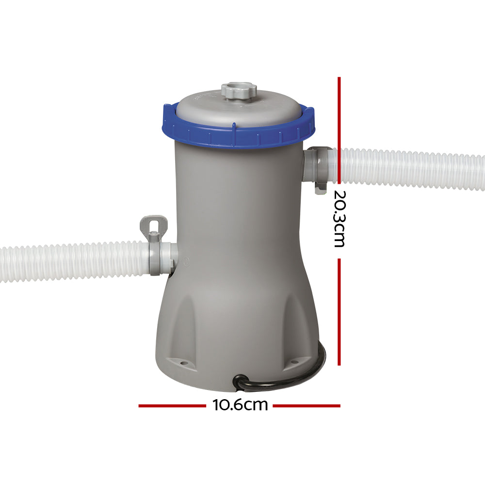 Bestway Swimming Filter Pump designed for above-ground pools, featuring a filter cartridge and air purge valve.