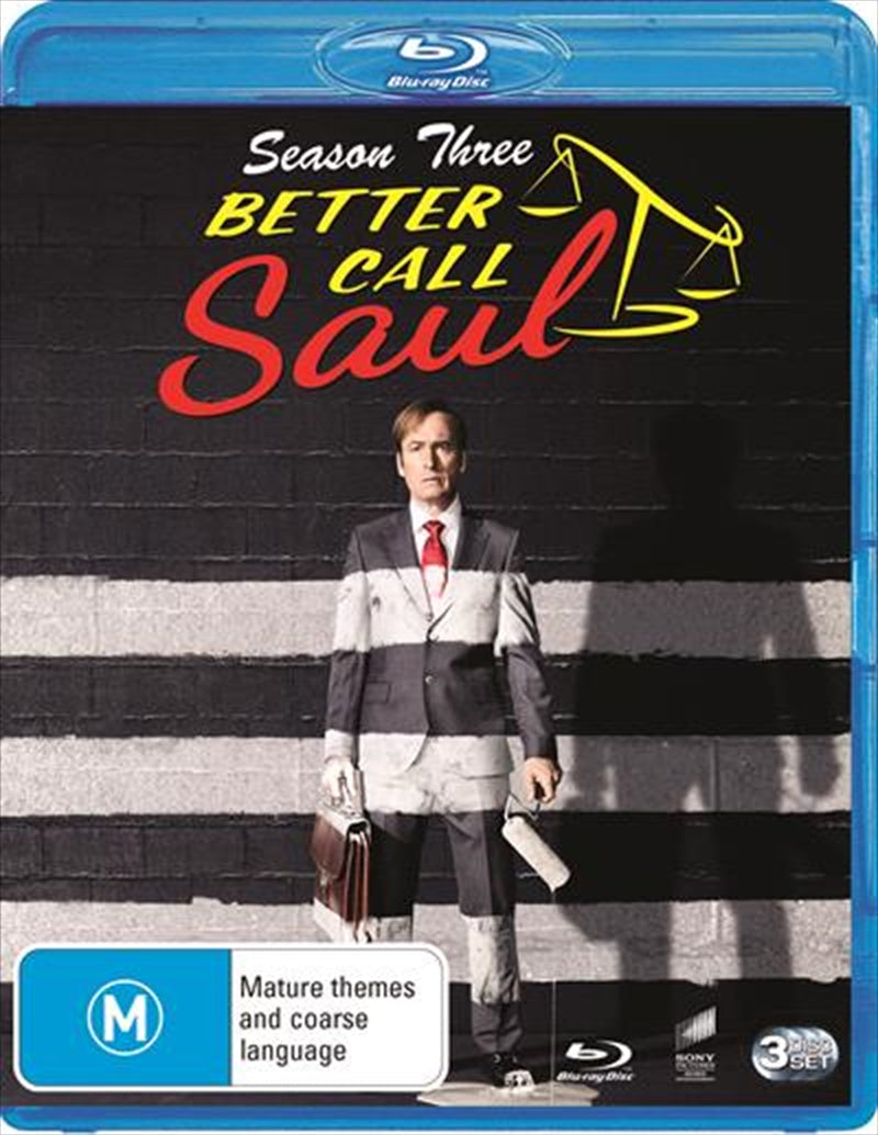 Better Call Saul - Season 3 Blu-ray cover featuring Jimmy McGill and Saul Goodman in a dramatic pose.