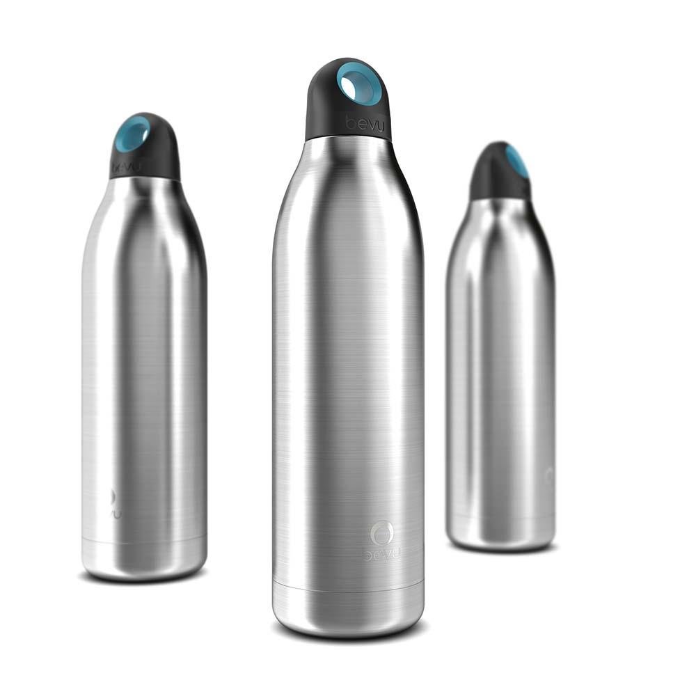 Bevu® DUO Insulated Bottle Steel in vibrant colors, showcasing its sleek design and double vacuum insulation features.