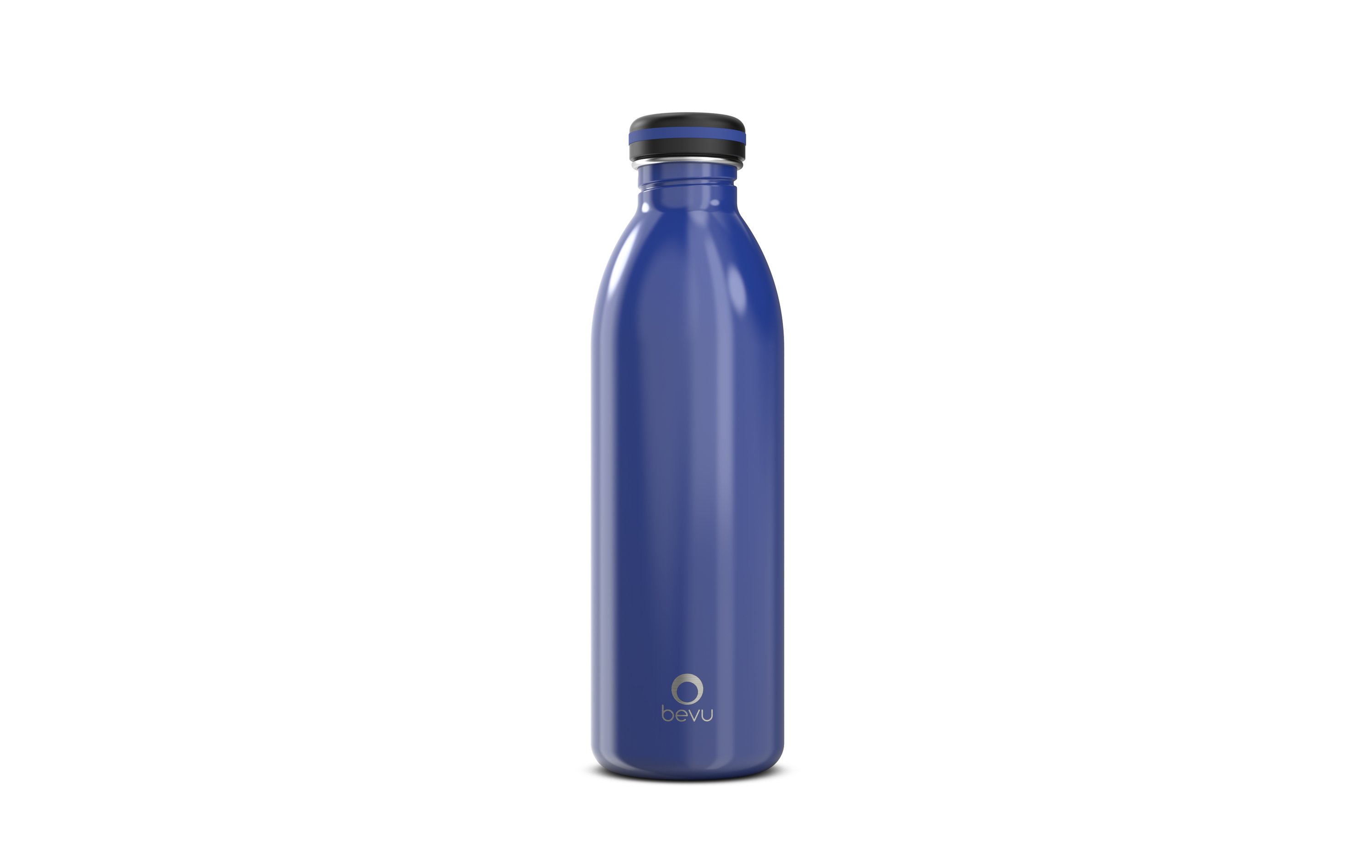 Bevu® ONE Single Wall Cobalt 750ml stainless steel bottle with a sleek design and leak-proof lid, perfect for hydration on the go.