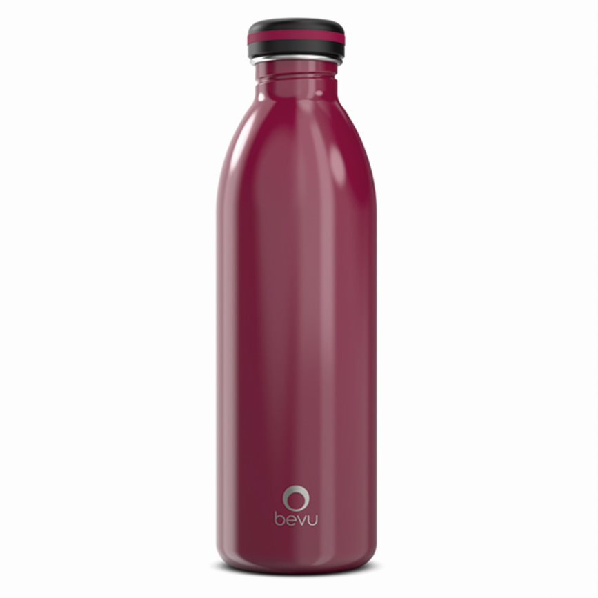 Bevu® ONE Single Wall Plum 750ml stainless steel bottle with a leak-proof lid, showcasing its sleek design and vibrant plum color.