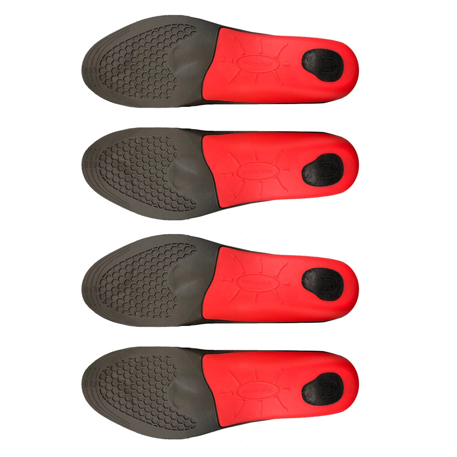 Bibal Insole 2X Pair L Size Full Whole Insoles with arch support, featuring a black and red design and made of durable urethane material.