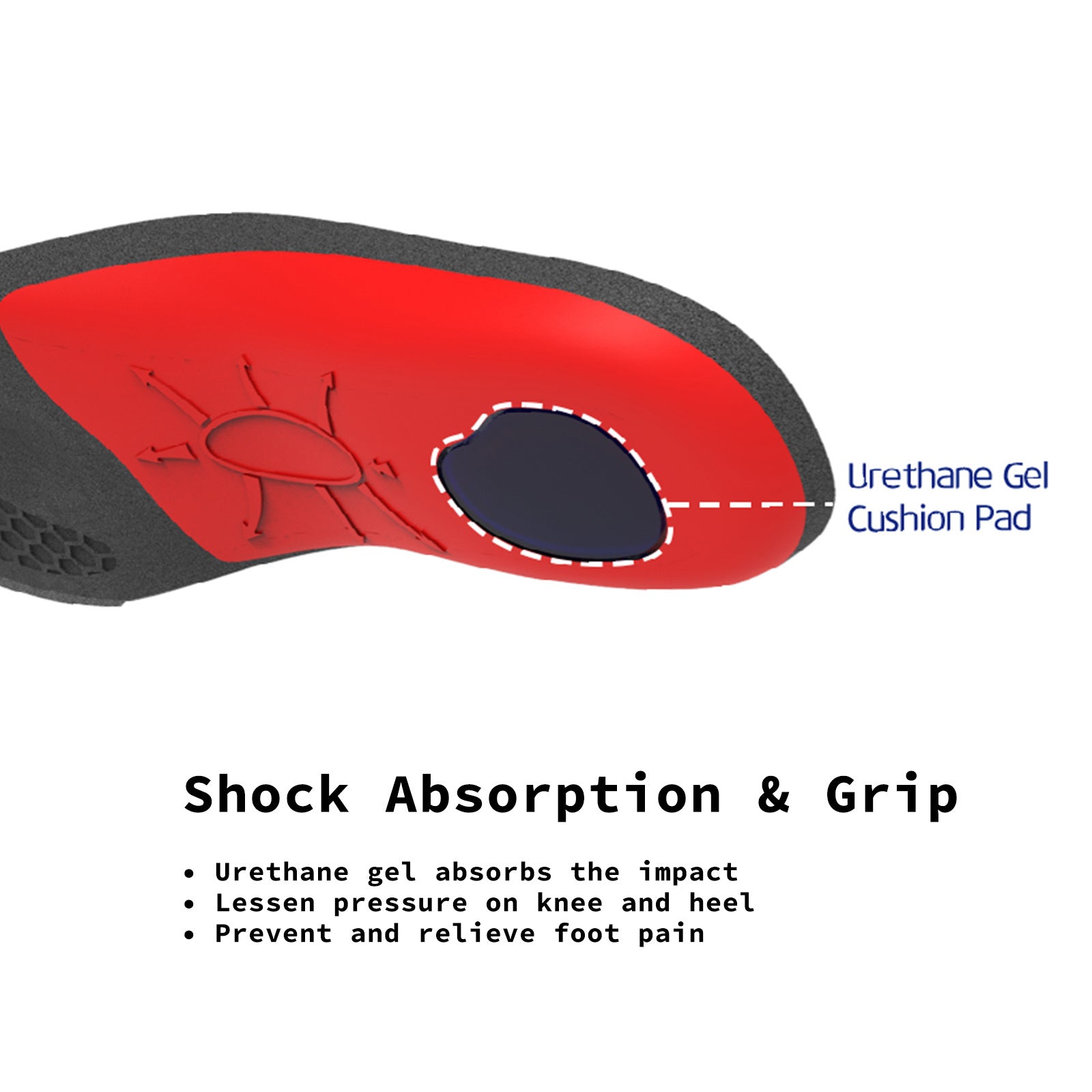 Bibal Insole 2X Pair L Size Full Whole Insoles with arch support, featuring a black and red design and made of durable urethane material.