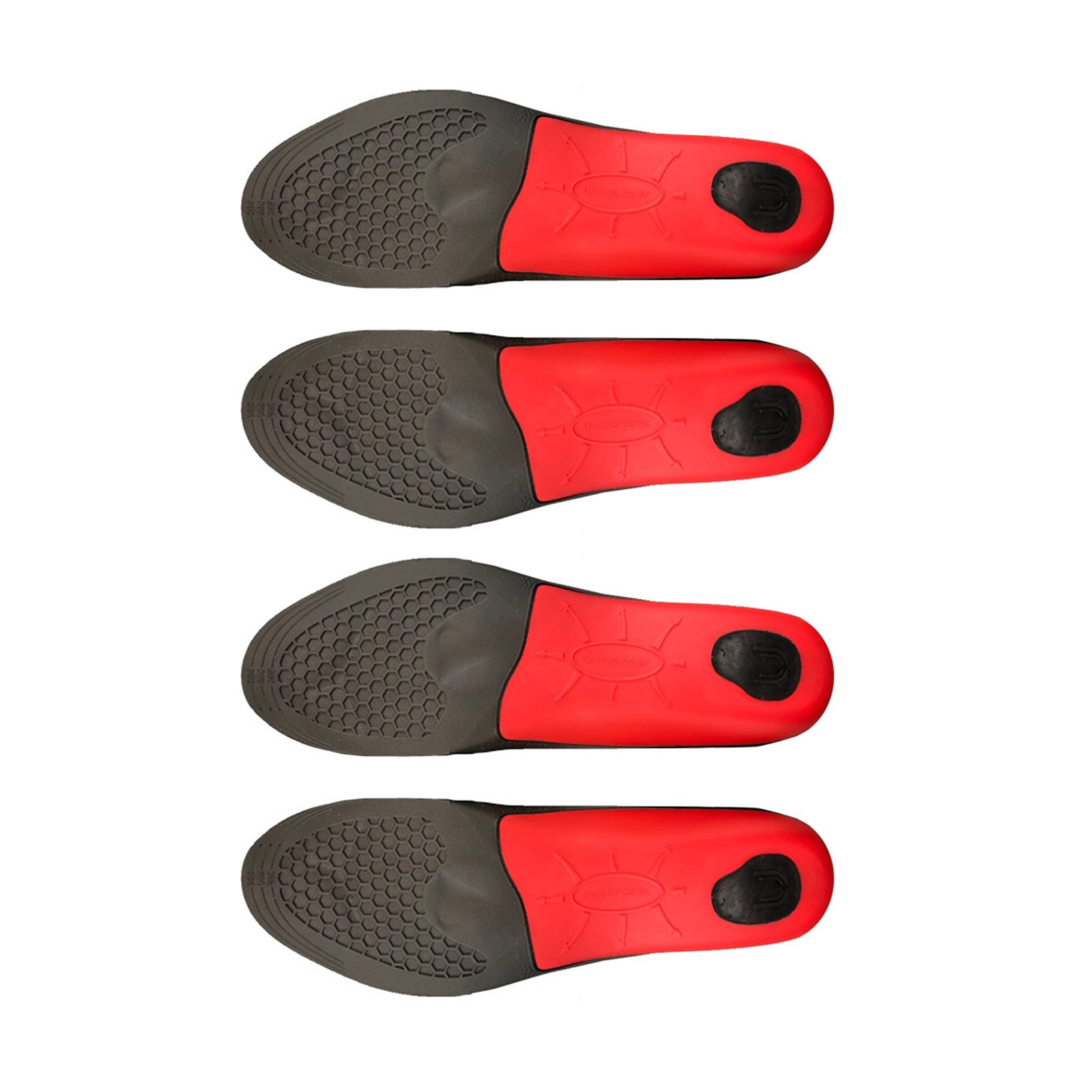 Bibal Insole 2X Pair S Size Full Whole Insoles Shoe Inserts with arch support, featuring a black and red design, made of urethane and mesh fabric.