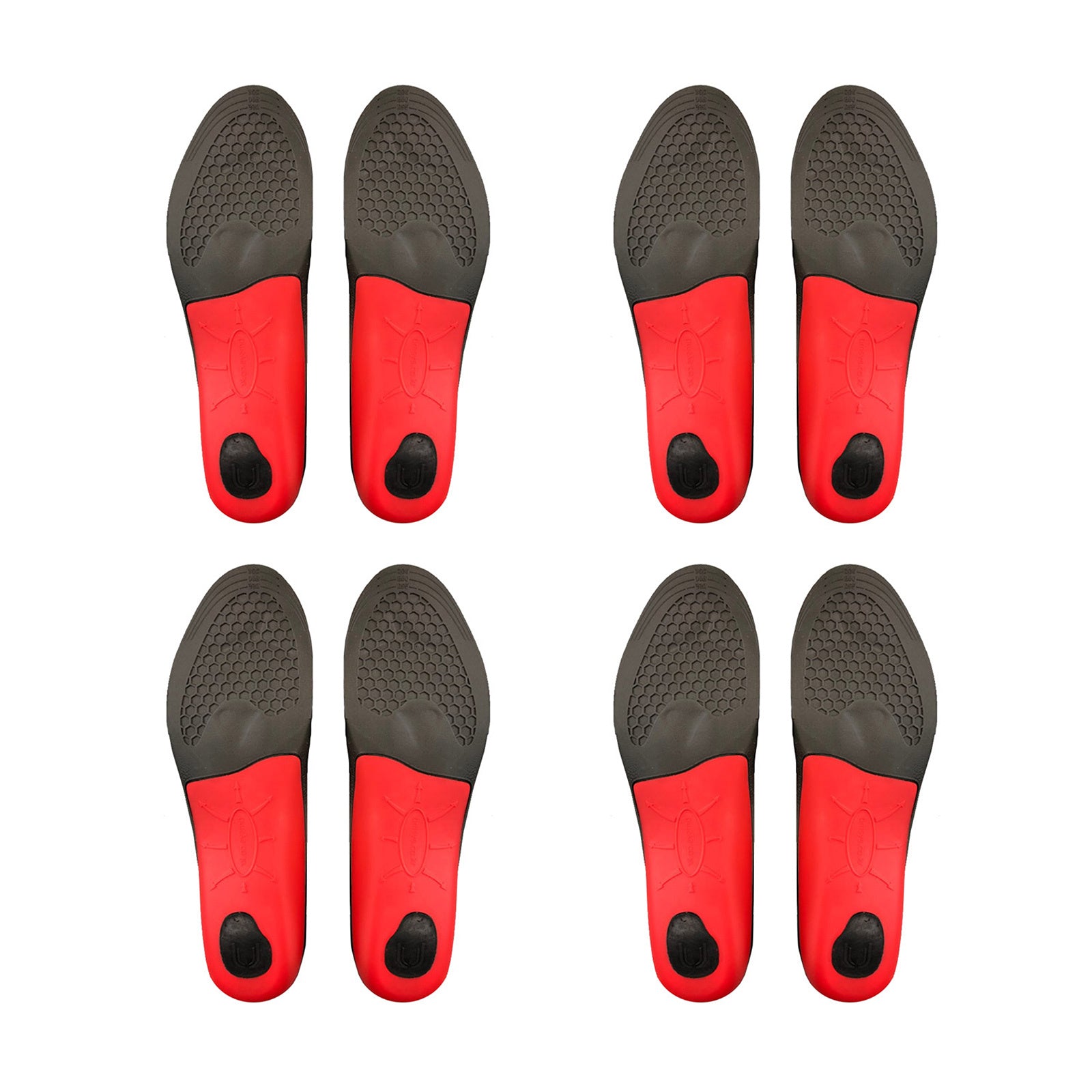 Bibal Insole 4X Pair S Size full insoles with arch support, featuring a black and red design, made of urethane foam and mesh fabric.