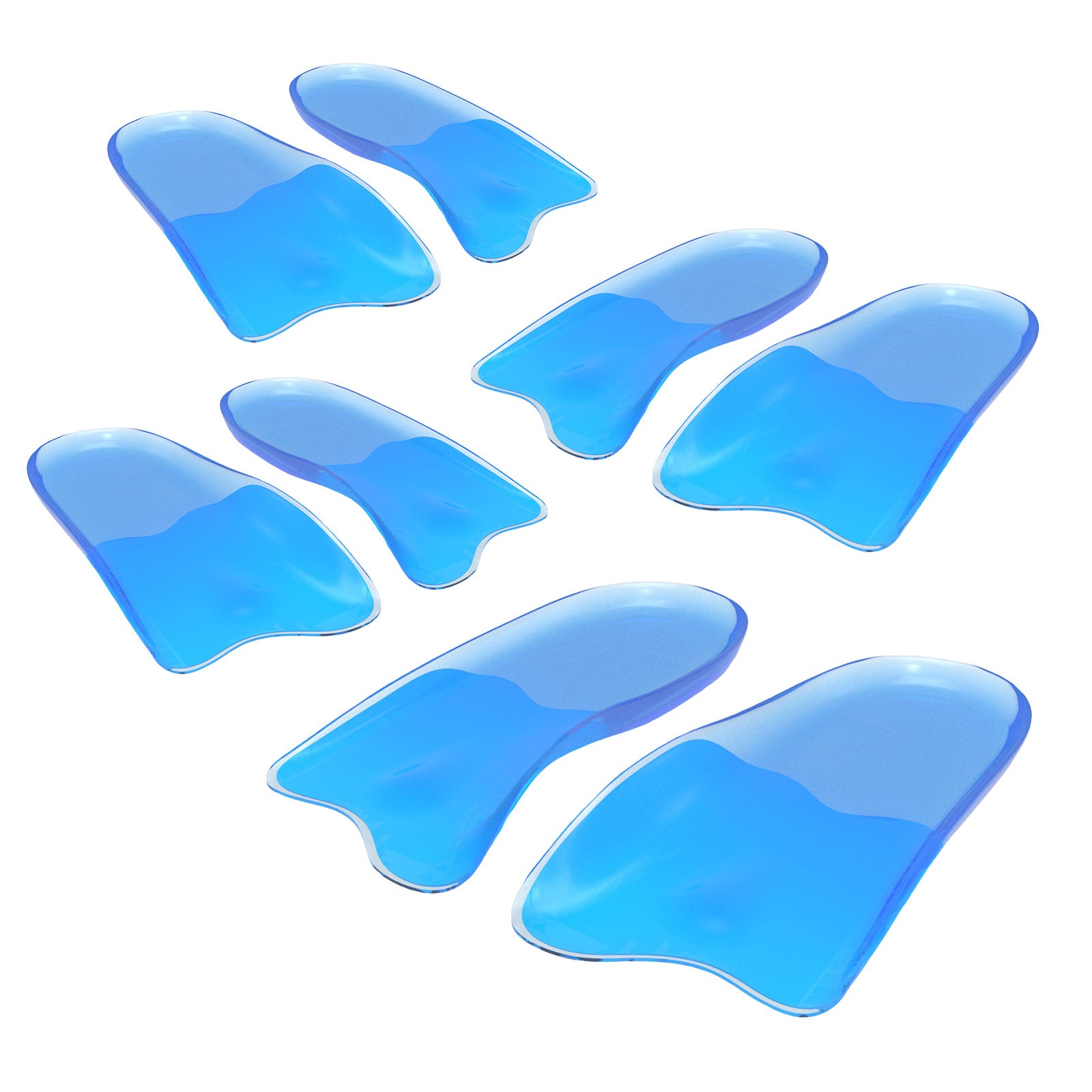 Bibal Insole 4X Pair S Size Gel Half Insoles showcasing their blue color and gel cushioning design for arch support.