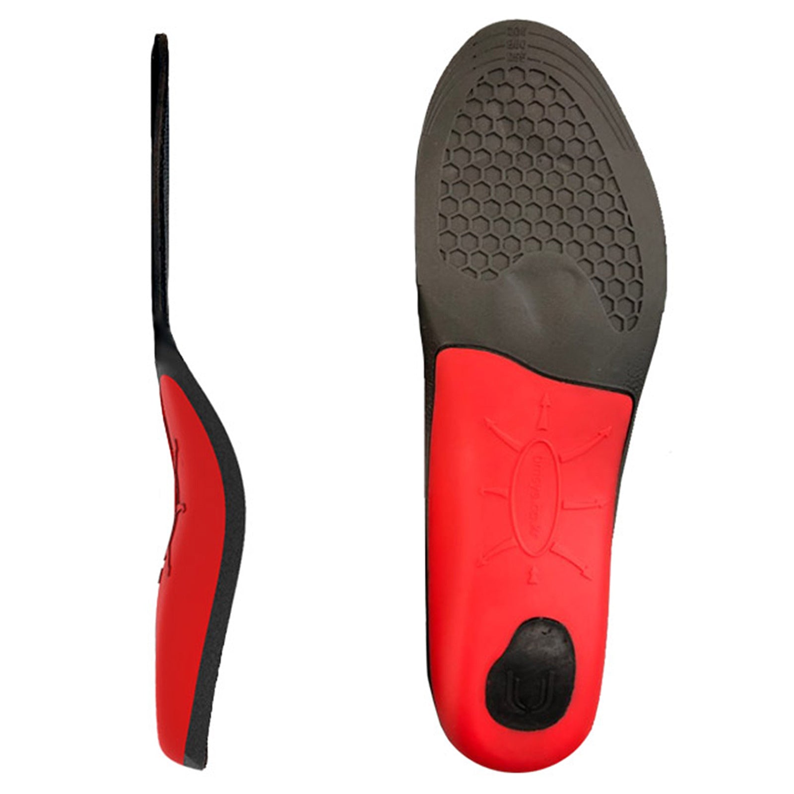 Bibal Insole L Size Full Whole Insoles showcasing a black and red design with a mesh fabric top and urethane cushioning.