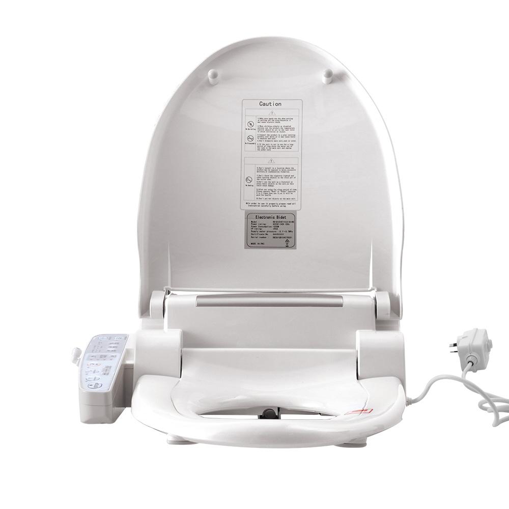 Electric Bidet Toilet Seat Cover with control panel and stainless steel nozzle, designed for comfort and hygiene.