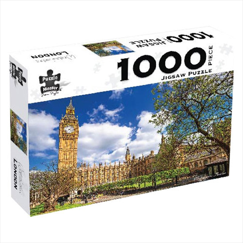 A completed 1000 piece jigsaw puzzle featuring Big Ben in London, showcasing intricate details and vibrant colors.