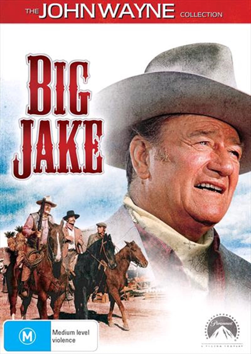 Big Jake DVD cover featuring John Wayne in a cowboy hat, ready for action in a Western setting.