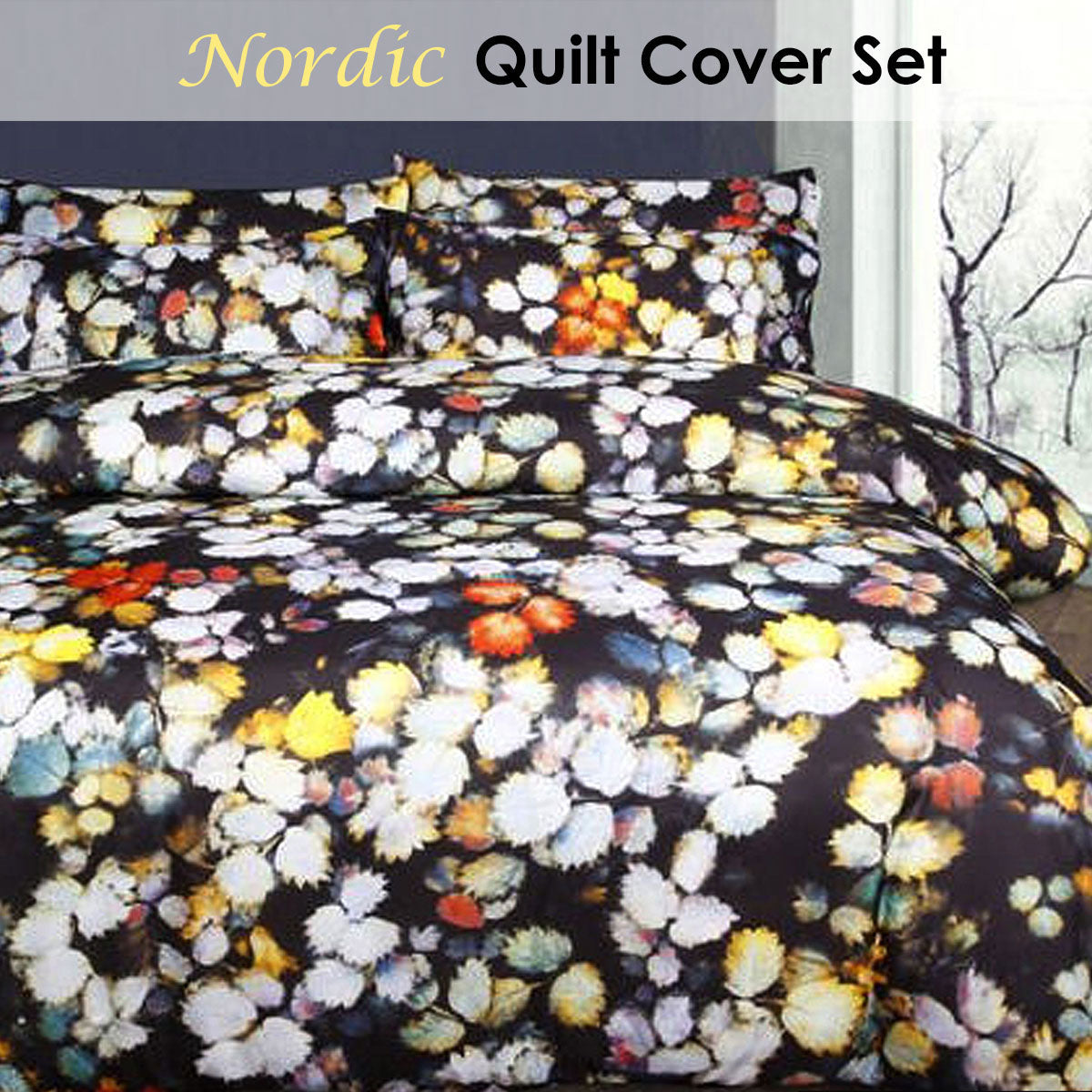 Big Sleep Nordic Multi Quilt Cover Set featuring vibrant floral prints in multiple colors, designed for double beds.