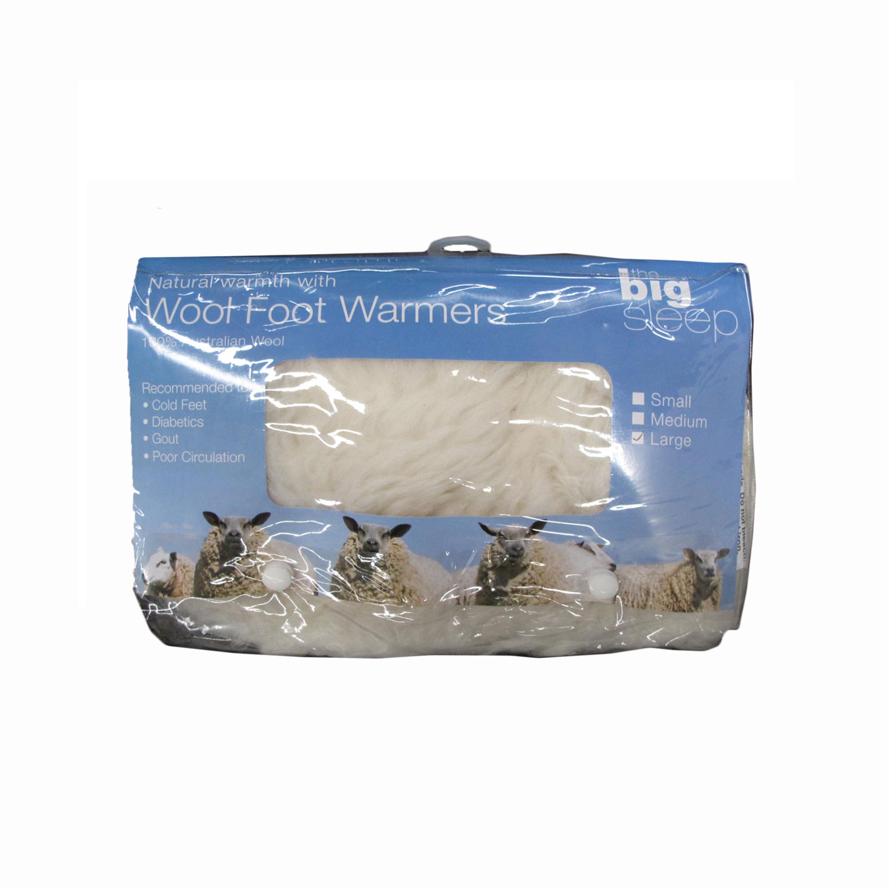 Big Sleep Wool Foot Warmers made from 100% Australian wool, designed for warmth and breathability, suitable for small sizes.