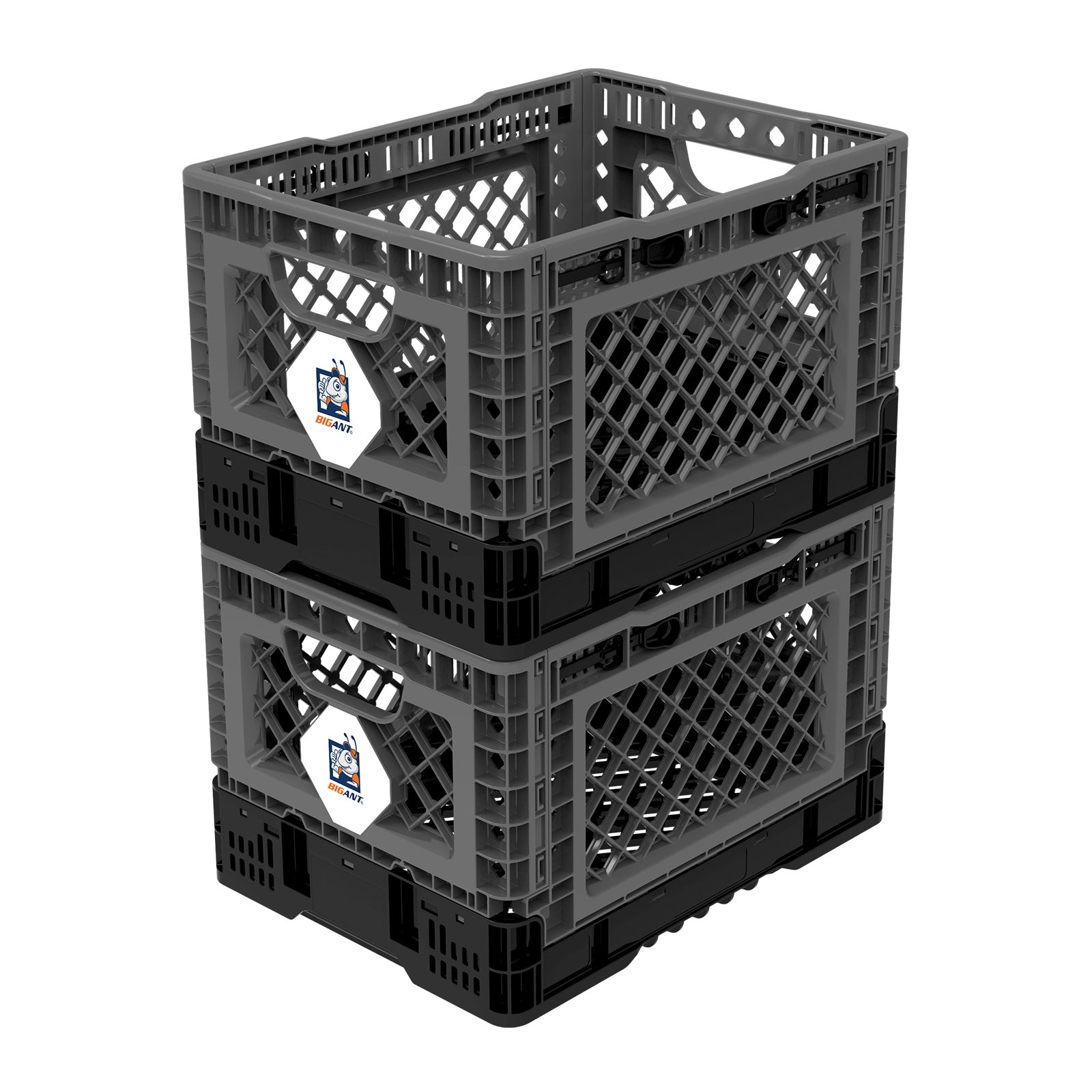 BigAnt Charcoal Smart Foldable Stackable Crate 25L, showcasing its collapsible design and sturdy build, ideal for storage and transport.