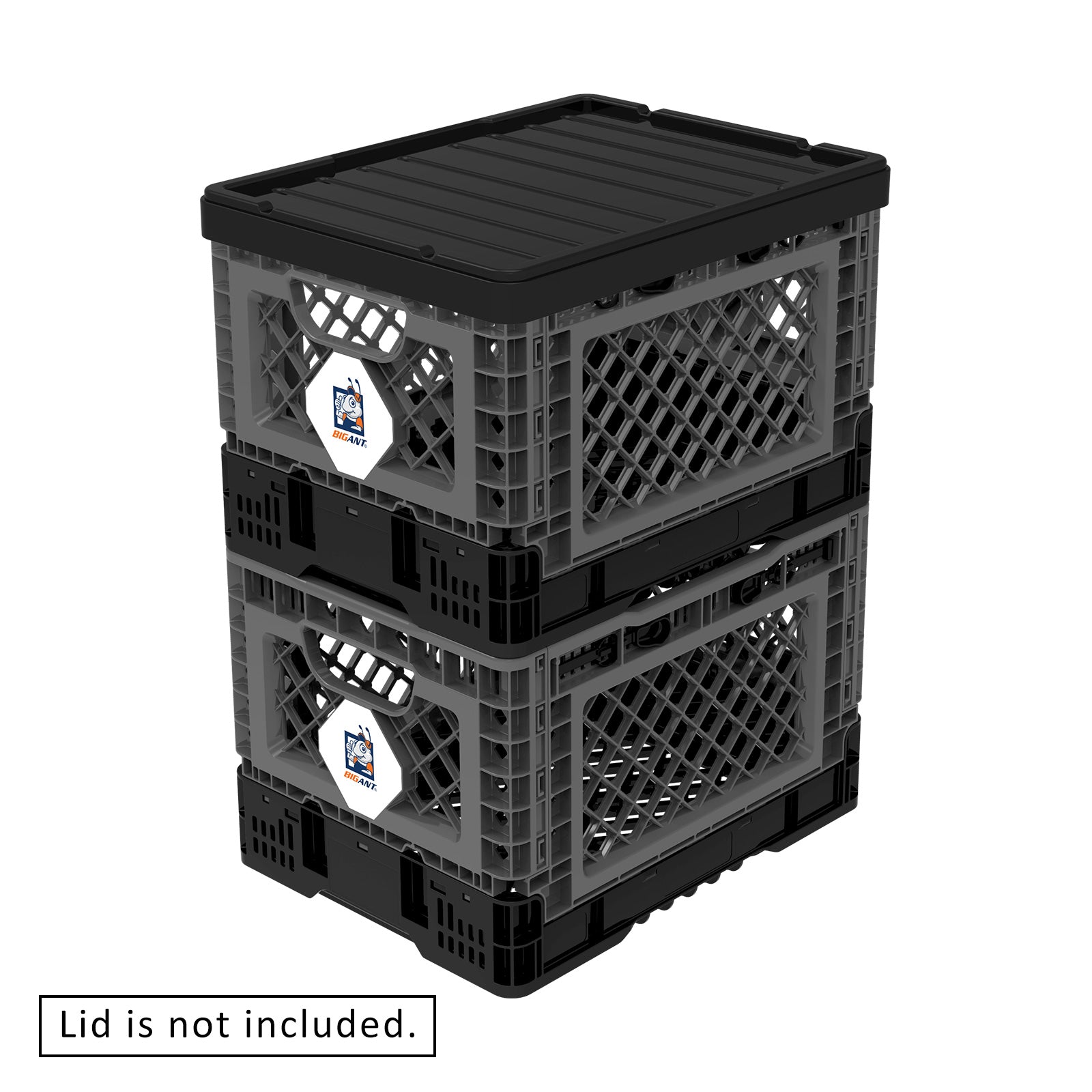 BigAnt Charcoal Smart Foldable Stackable Crate 25L, showcasing its collapsible design and sturdy build, ideal for storage and transport.