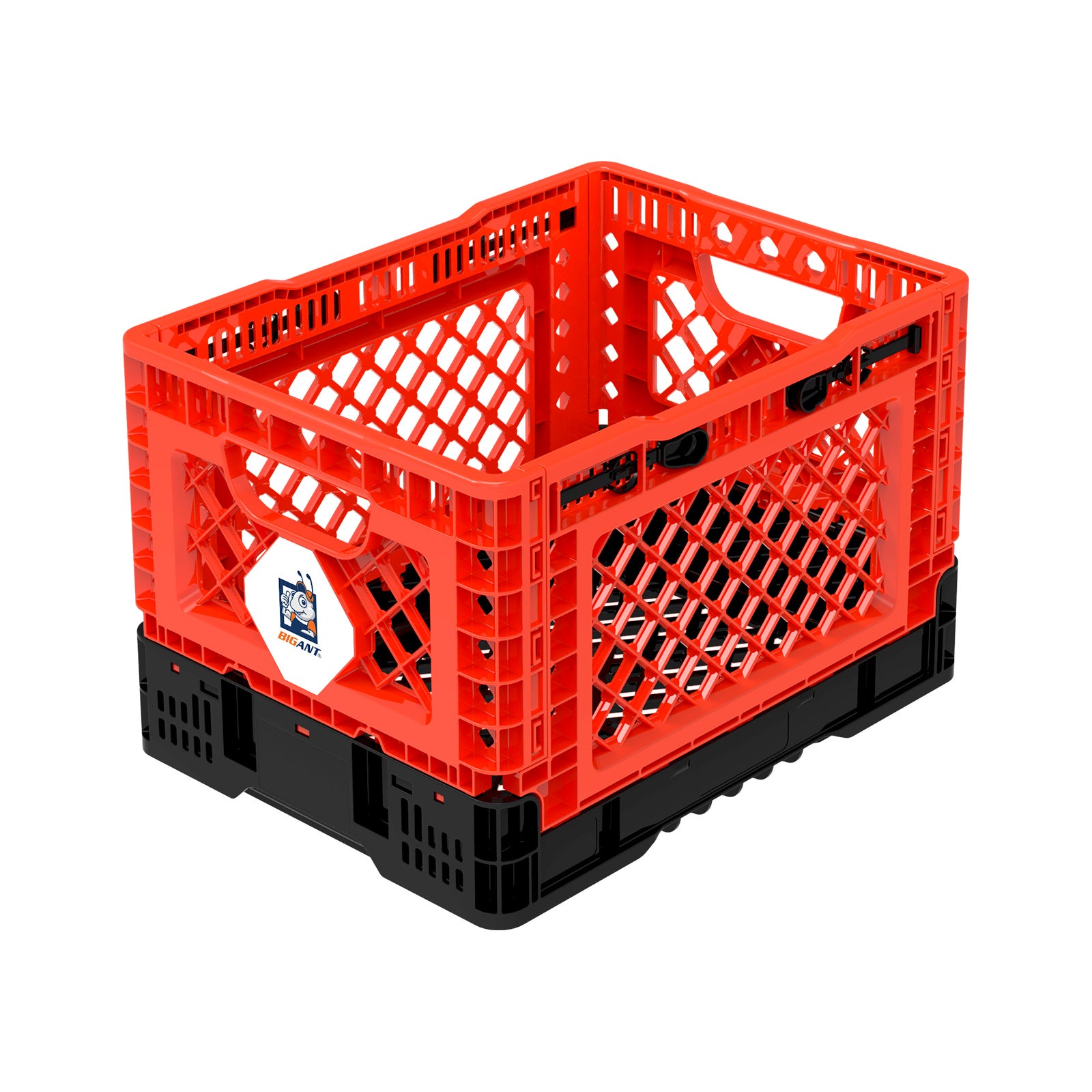 BigAnt Red Smart Foldable Stackable Crate 25L, showcasing its collapsible design and sturdy construction.