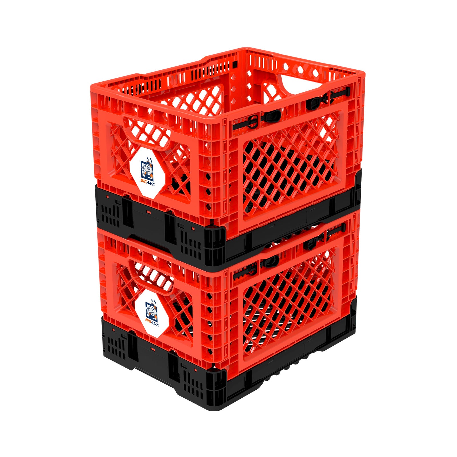 BigAnt Red Smart Foldable Stackable Crate 25L, showcasing its collapsible design and sturdy construction.