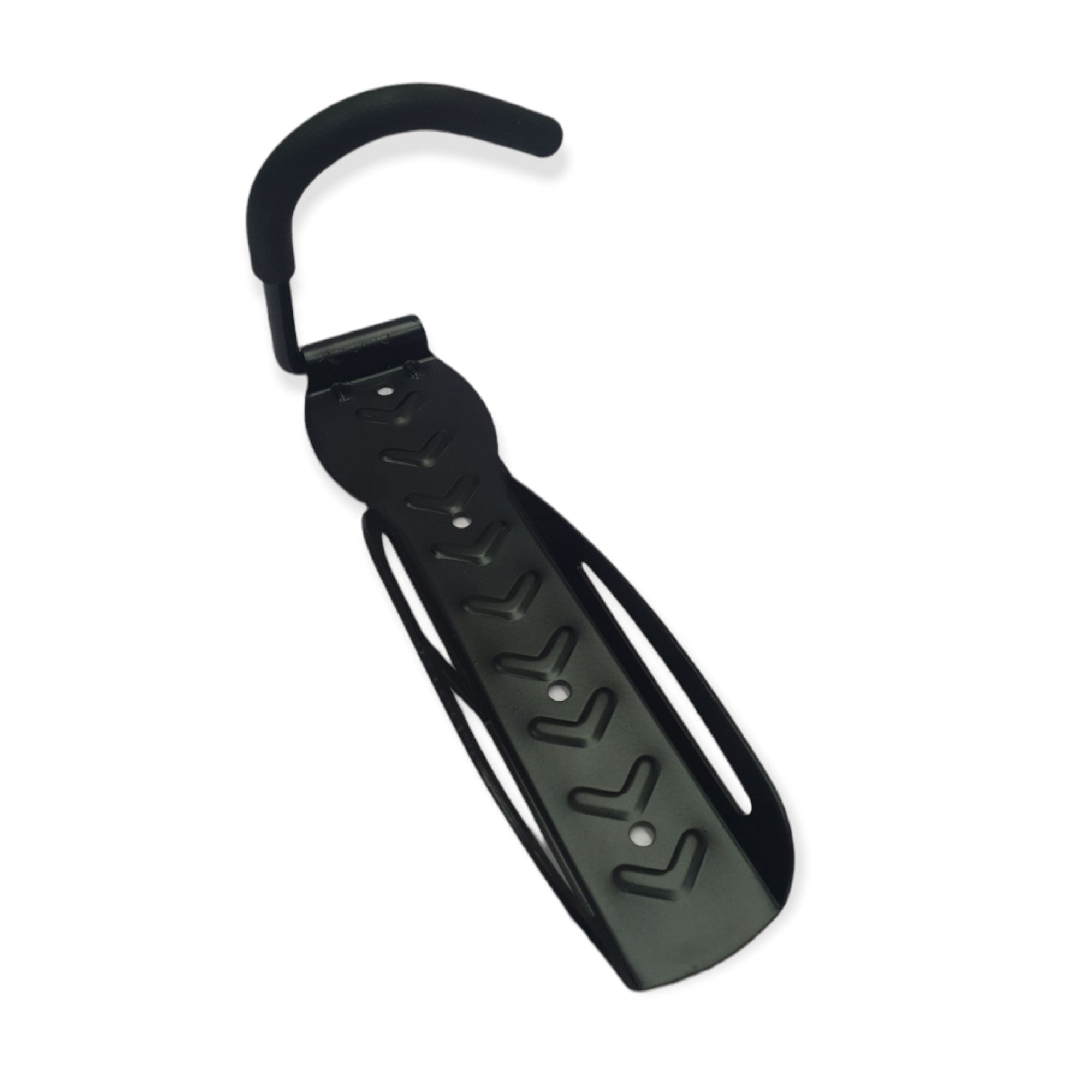 Steel bike wall hook with protective foam sleeve, designed for garage and patio use.