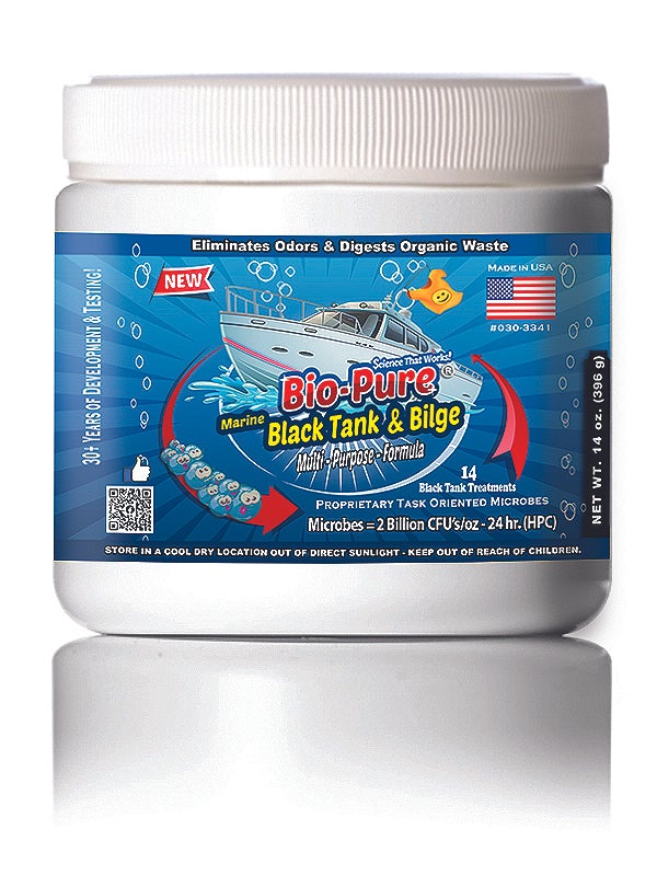 Bio-Pure Boat & Marine Septic Tank & Bilge CONCENTRATE 14 oz. bottle with citrus ginger scent, designed for odor elimination and waste digestion.