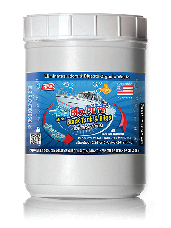 Bio-Pure Boat Marine Septic Tank Concentrate 48 oz bottle with citrus ginger scent, designed for effective waste breakdown and odor elimination.