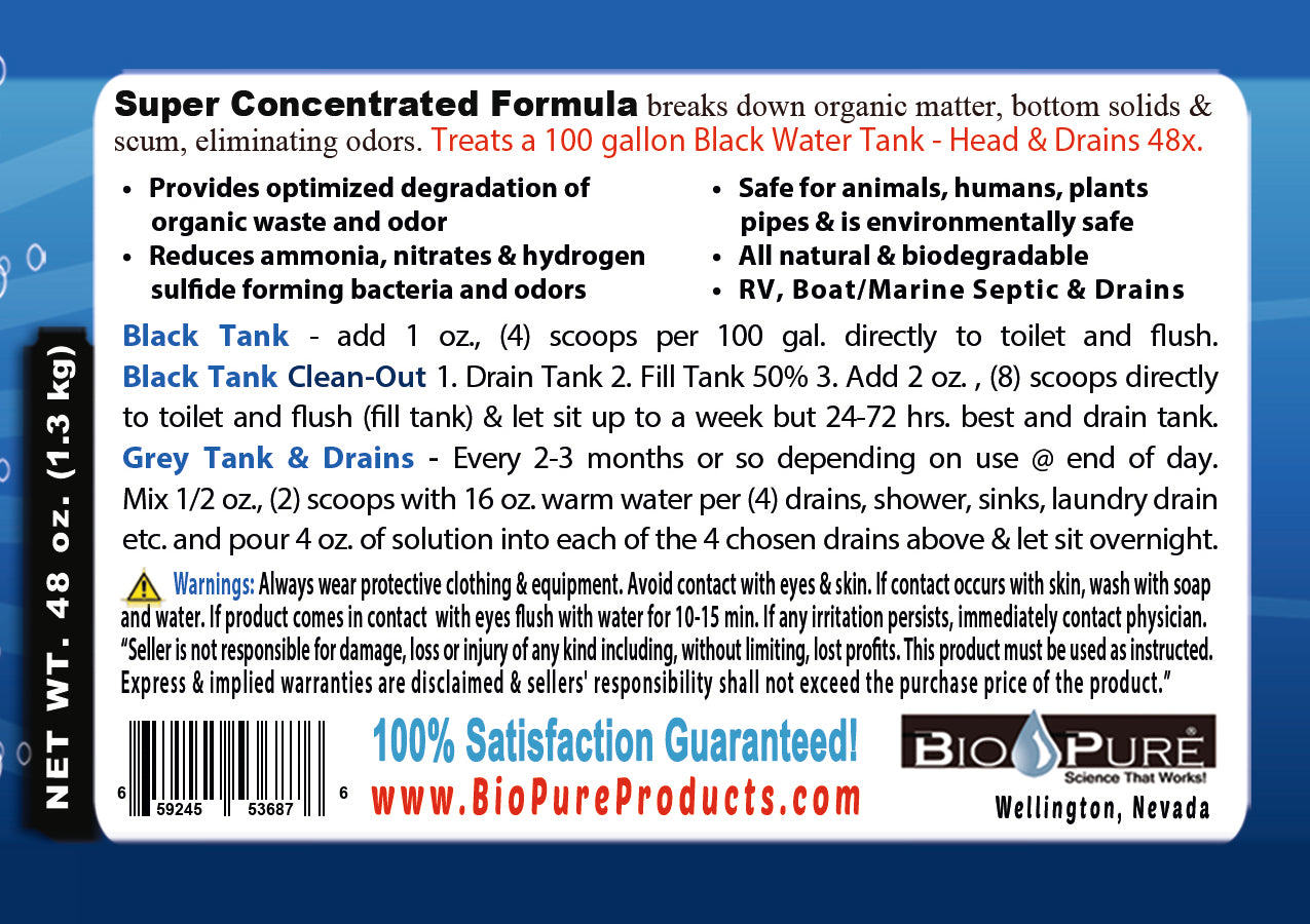 Bio-Pure Boat Marine Septic Tank Concentrate 48 oz bottle with citrus ginger scent, designed for effective waste breakdown and odor elimination.