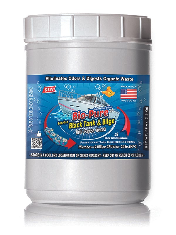 Bio-Pure Boat & Marine Septic Tank & Bilge CONCENTRATE 48 oz. bottle with citrus ginger scent, designed for effective waste breakdown and odor elimination.