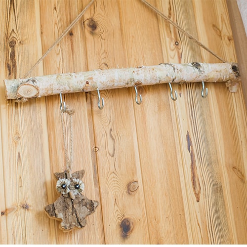 Birch Wood Craft Wall Hanger featuring natural khaki color, hemp rope, and metal hook, ideal for decorative display.