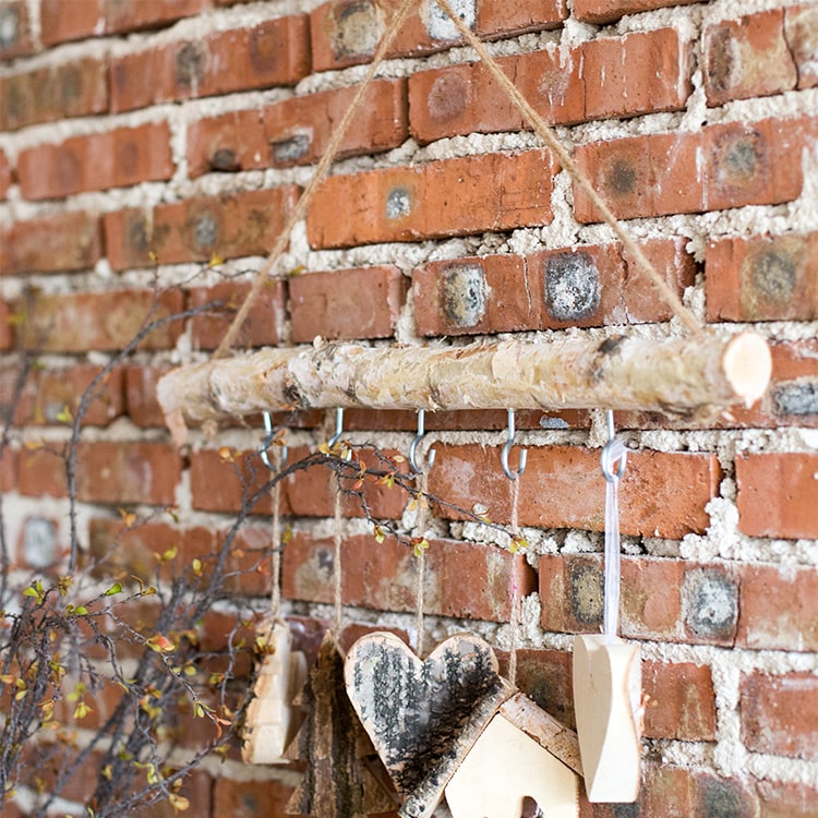 Birch Wood Craft Wall Hanger featuring natural khaki color, hemp rope, and metal hook, ideal for decorative display.