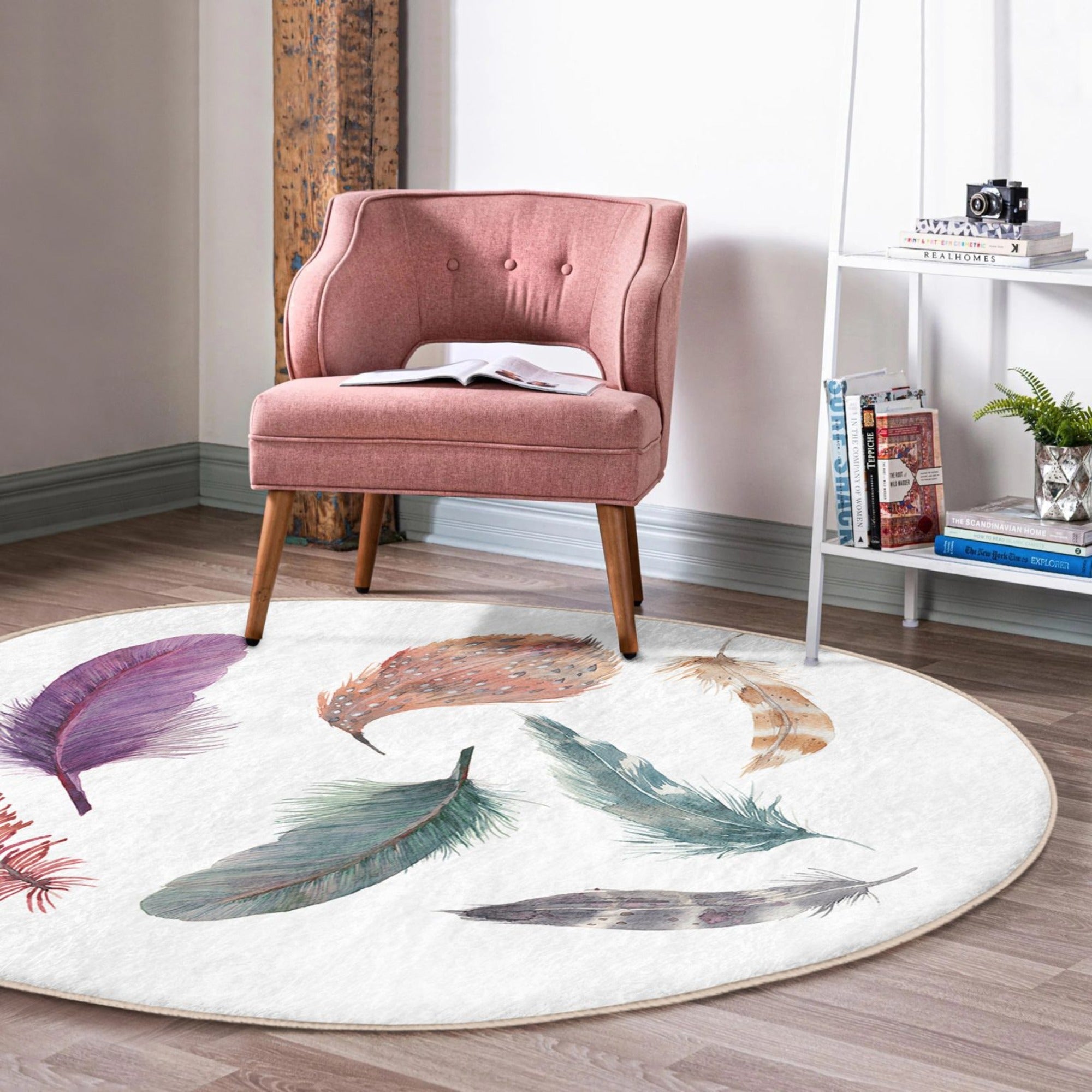 Bird Feather Modern Home Rug featuring vibrant colors and soft velvet fabric, ideal for home decor.