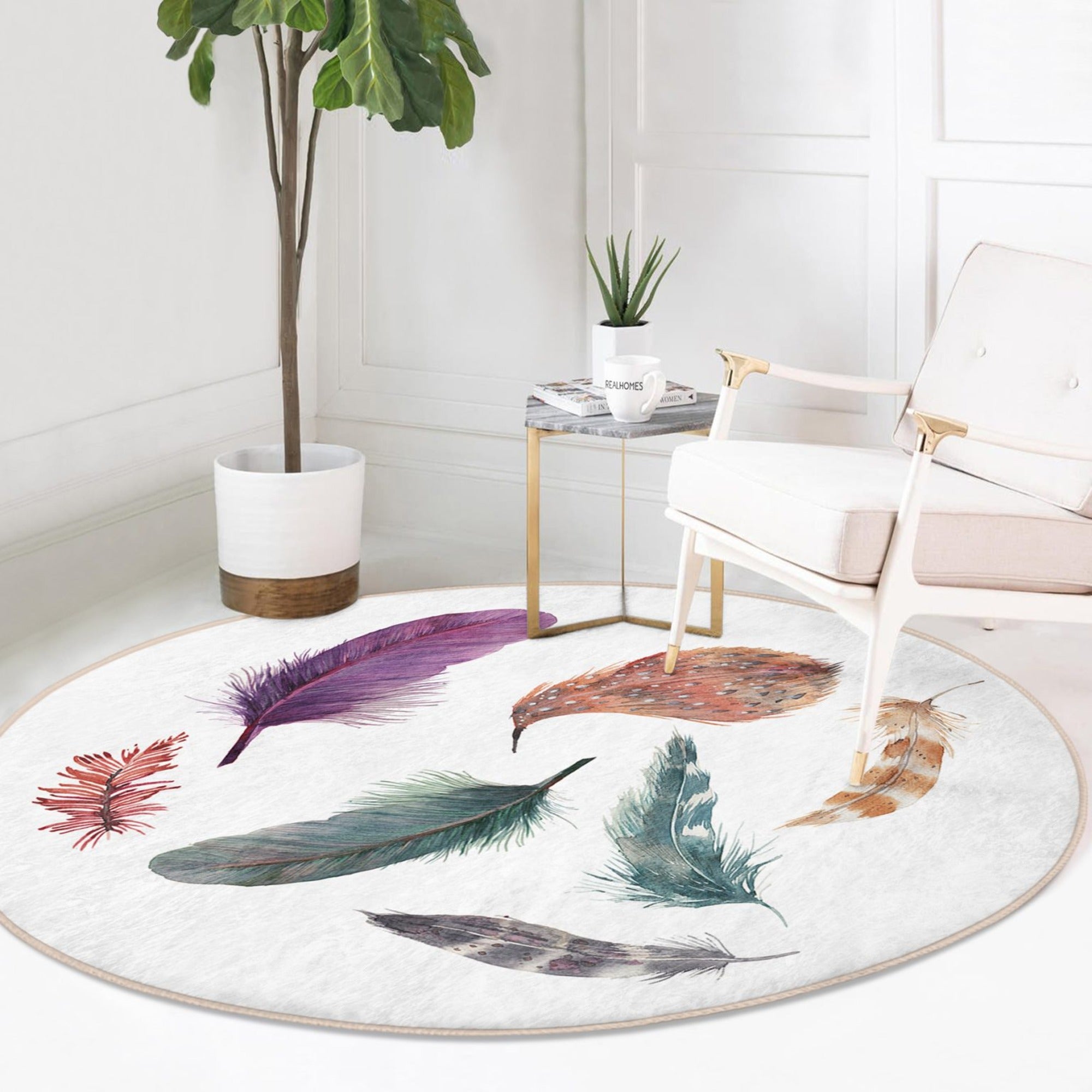 Bird Feather Modern Home Rug featuring vibrant colors and soft velvet fabric, ideal for home decor.