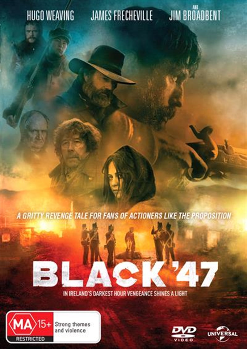 Black '47 DVD cover featuring dramatic imagery related to Ireland's Great Famine.