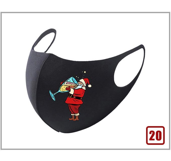 Black Christmas mask featuring a festive Santa Claus design, perfect for holiday celebrations.