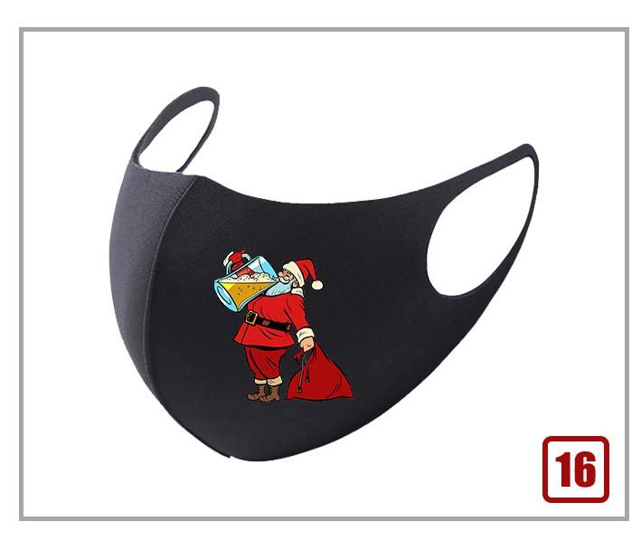 Black Christmas mask featuring a festive Santa Claus design, perfect for holiday celebrations.