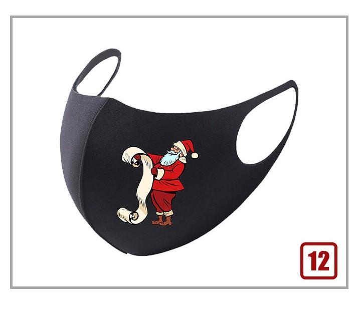 Black Christmas mask featuring a festive Santa Claus design, perfect for holiday celebrations.