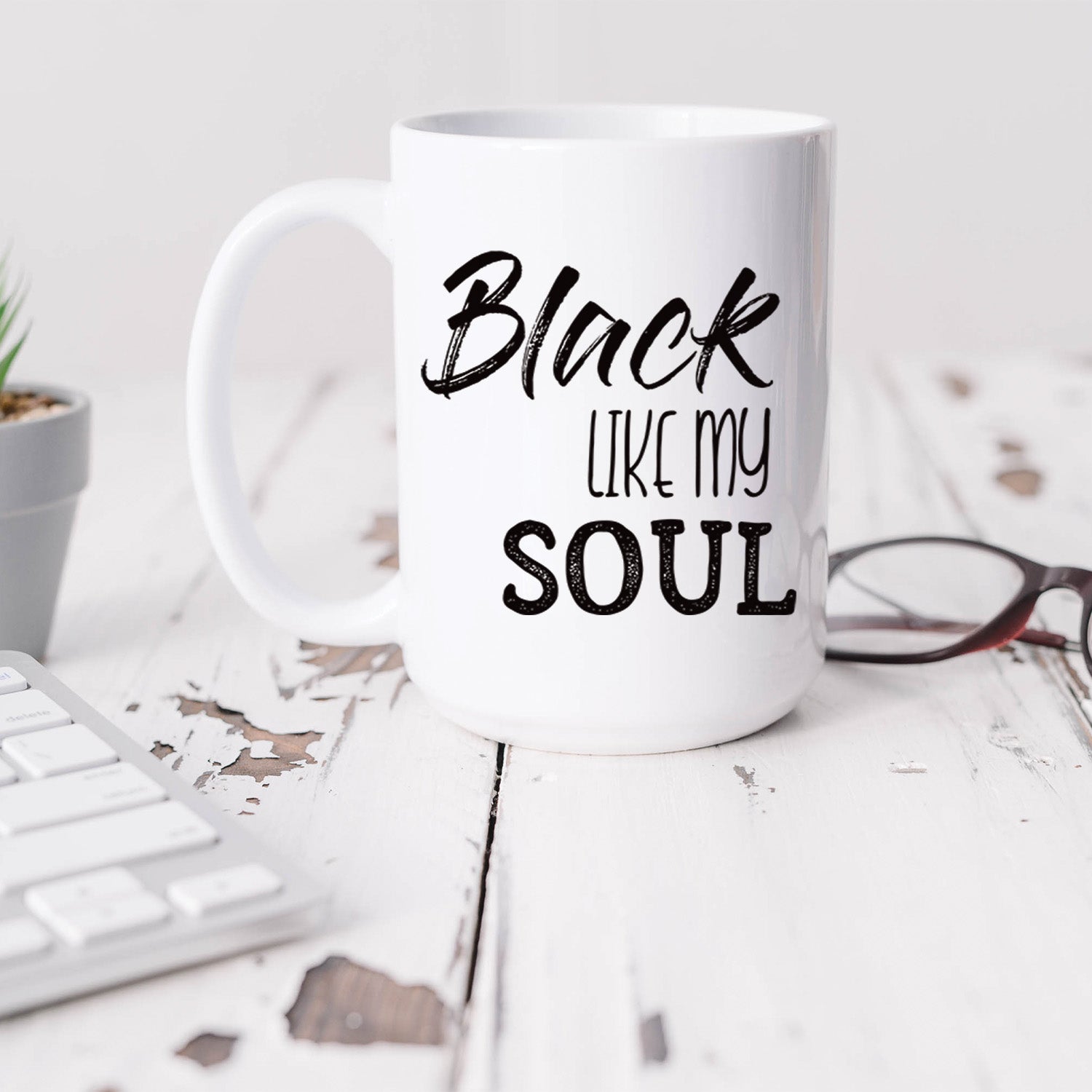 Black Like My Soul 15oz ceramic mug with glossy finish and vivid print, perfect for coffee or tea.