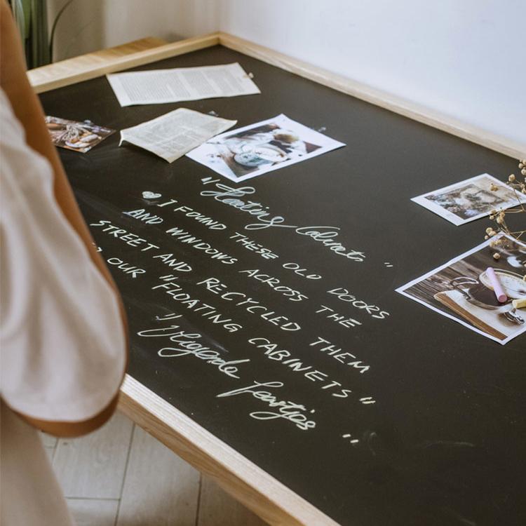 Black Magnetic Chalk Board with Solid Wood Frame, showcasing its sleek design and various sizes.