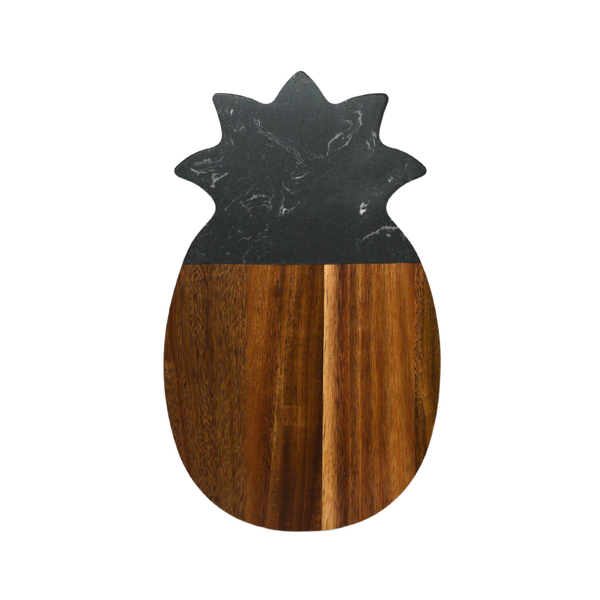 A beautifully crafted Black Marble and Acacia Wood Pineapple Board, featuring a whimsical pineapple shape, perfect for serving and decoration.