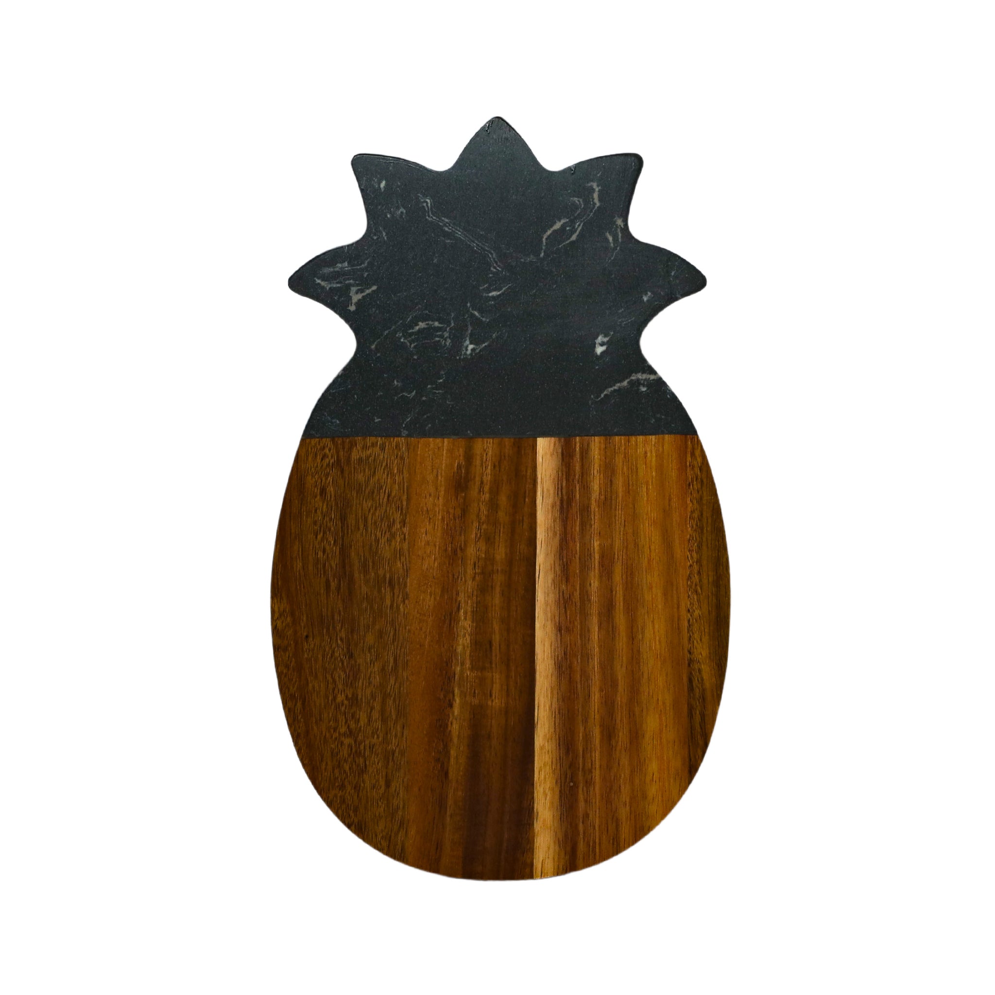 A beautifully crafted Black Marble and Acacia Wood Pineapple Board, featuring a whimsical pineapple shape, perfect for serving and decoration.