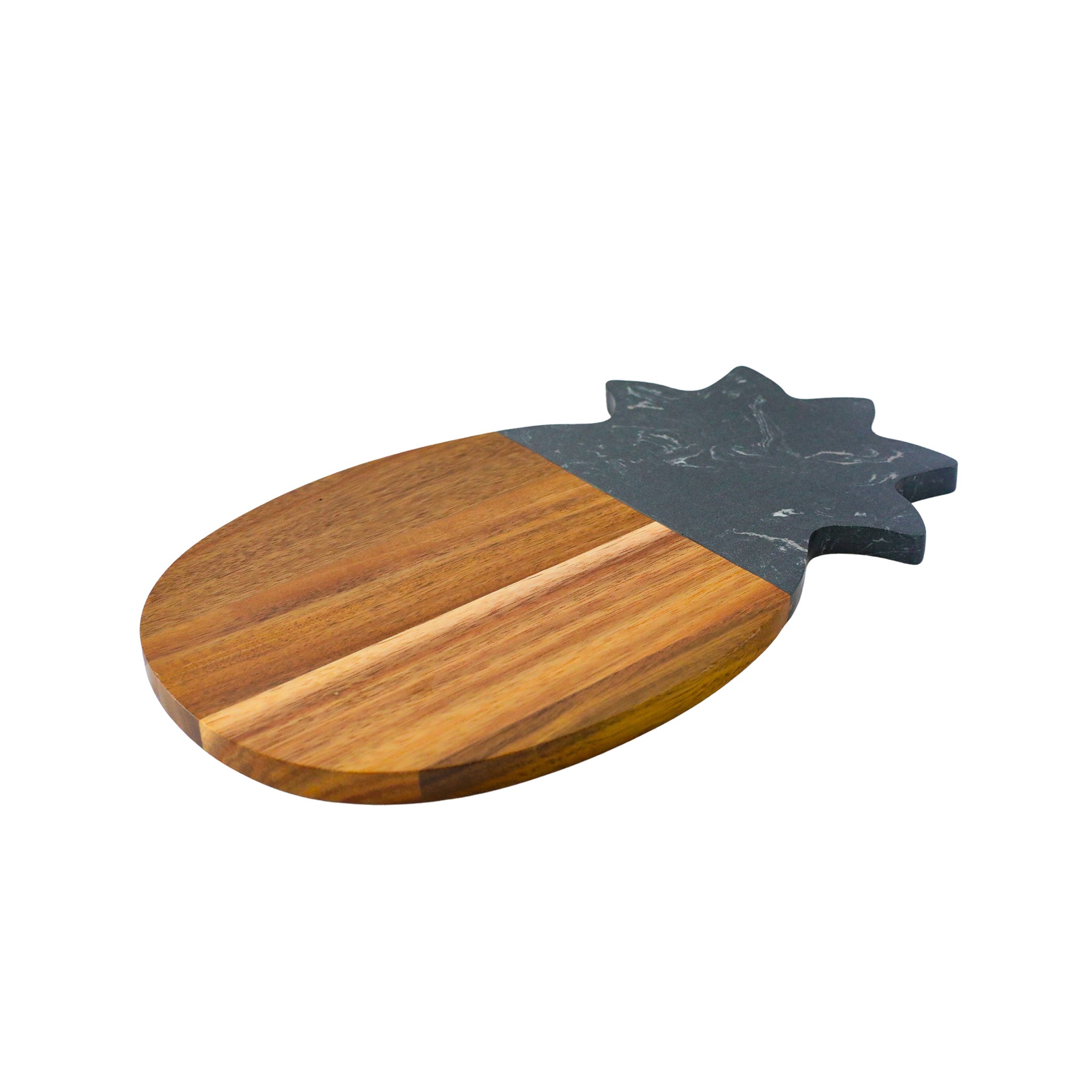 A beautifully crafted Black Marble and Acacia Wood Pineapple Board, featuring a whimsical pineapple shape, perfect for serving and decoration.