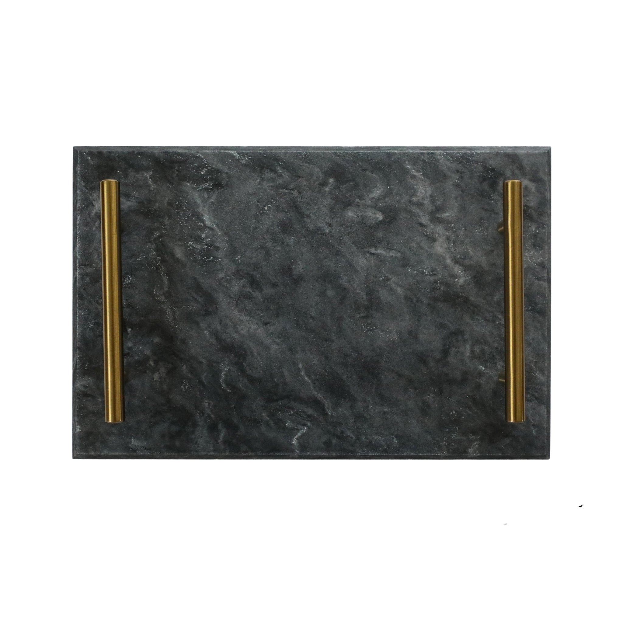 A stylish Black Marble Board with elegant gold-finished handles, perfect for serving and home decor.