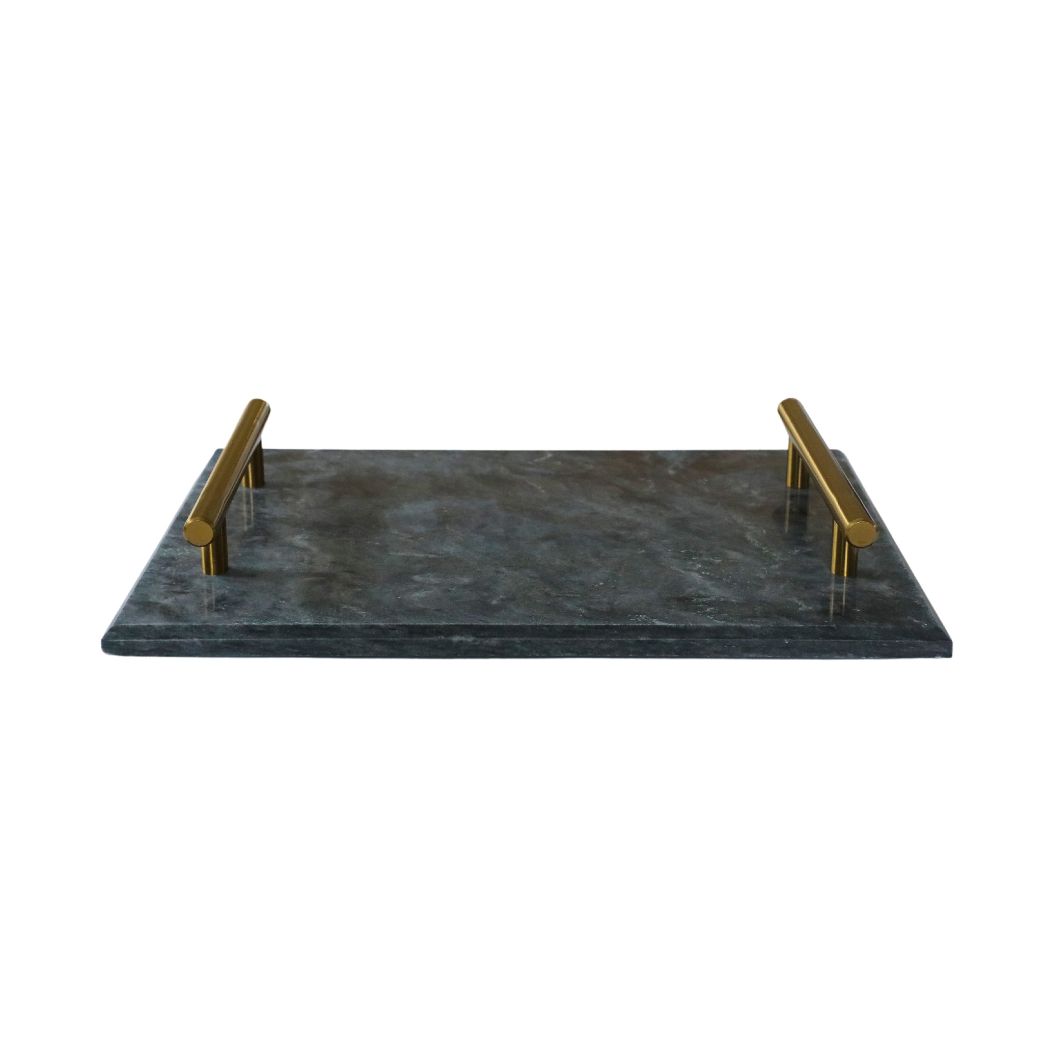 A stylish Black Marble Board with elegant gold-finished handles, perfect for serving and home decor.