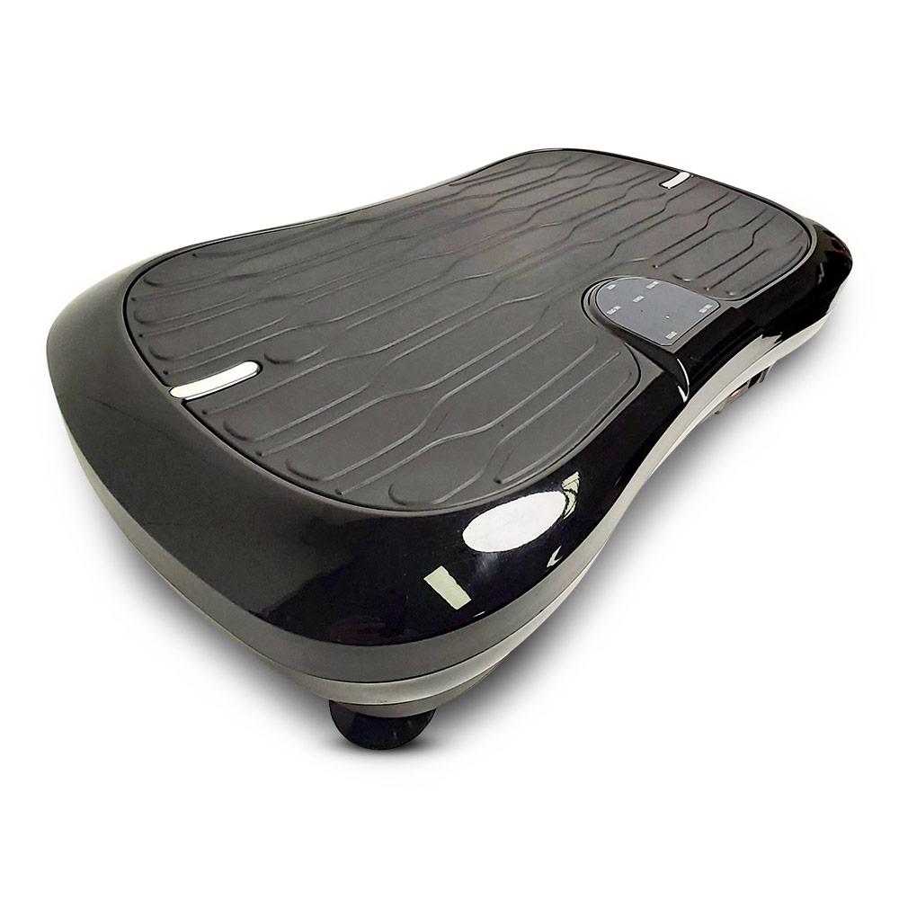 Black Mini Vibration Plate with remote control and resistance bands, designed for effective workouts and easy storage.