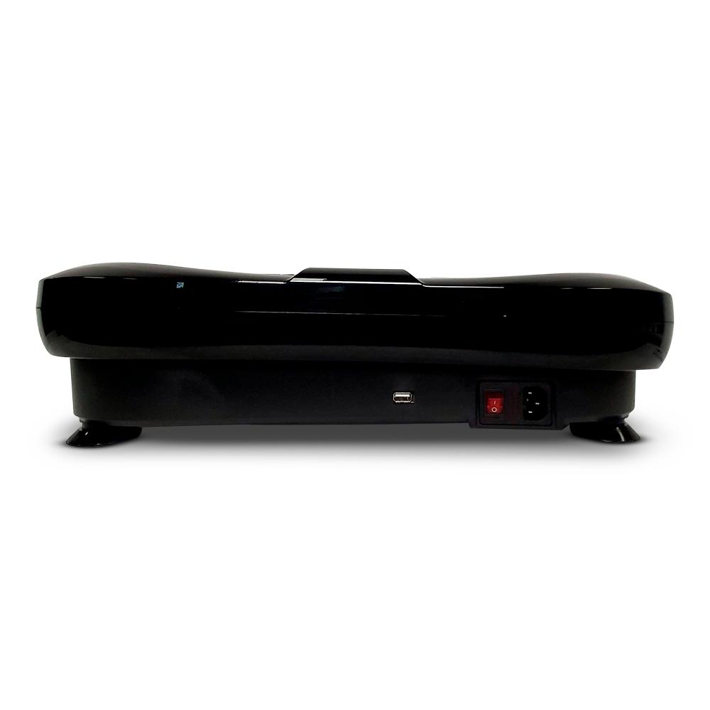 Black Mini Vibration Plate with remote control and resistance bands, designed for effective workouts and easy storage.